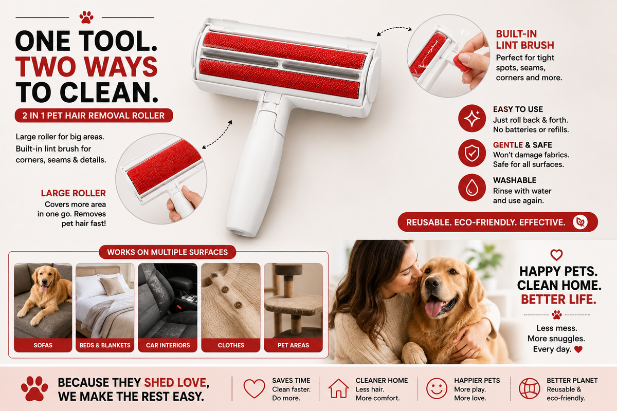 2-in-1 Pet Hair Remover Roller – Reusable & Washable